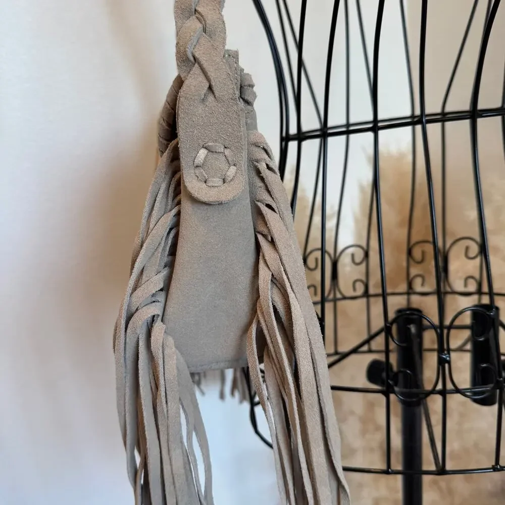 Zulia & Huipa Zina Fringe Shoulder Bag Suede & Cowhide Bone White Western